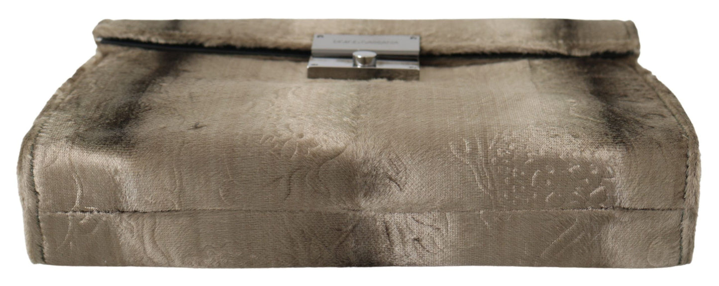 Dolce & Gabbana Beige Samt-Aktentasche aus Leder mit Kroko-Print