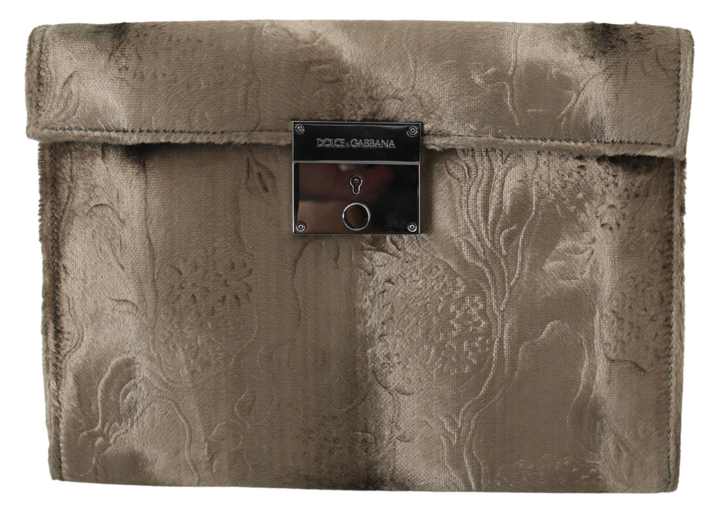 Dolce & Gabbana Beige Samt-Aktentasche aus Leder mit Kroko-Print