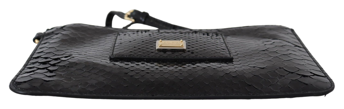Portefeuille à dragonne en cuir exotique noir Dolce & Gabbana