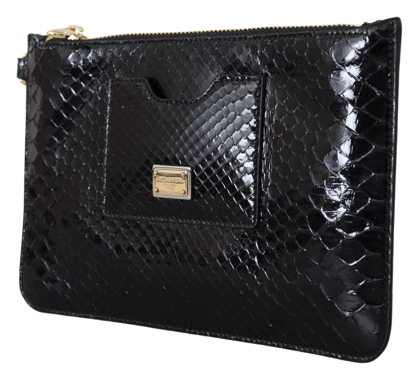 Portefeuille à dragonne en cuir exotique noir Dolce & Gabbana