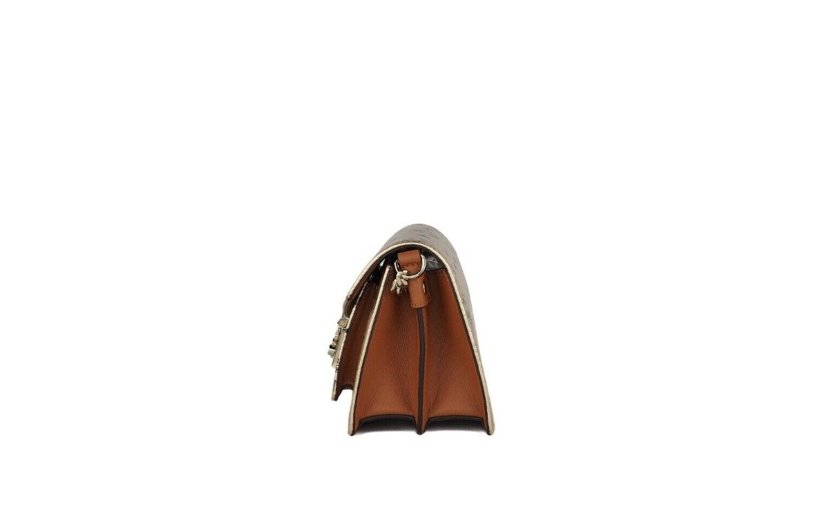MCM Signature Berlin Gold Diamond Logo Leather Mini Flap Lock Crossbody Handbag at The Platonist