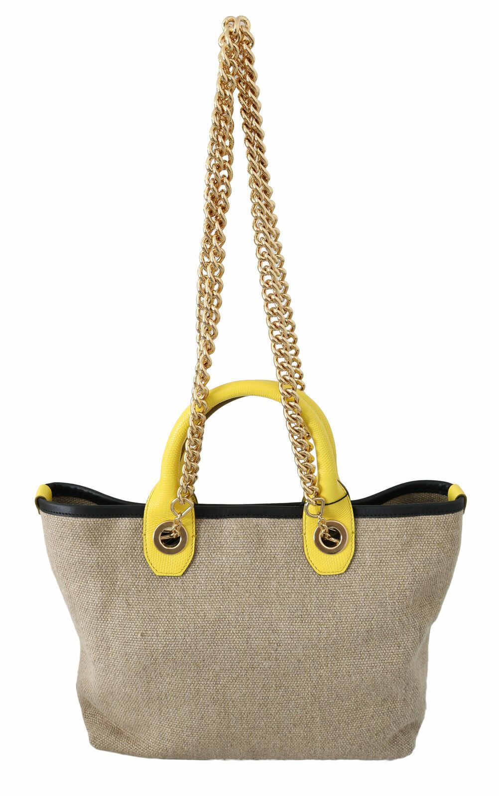 Dolce & Gabbana Beige Leinen-Kalbs-Tasche mit Goldkette