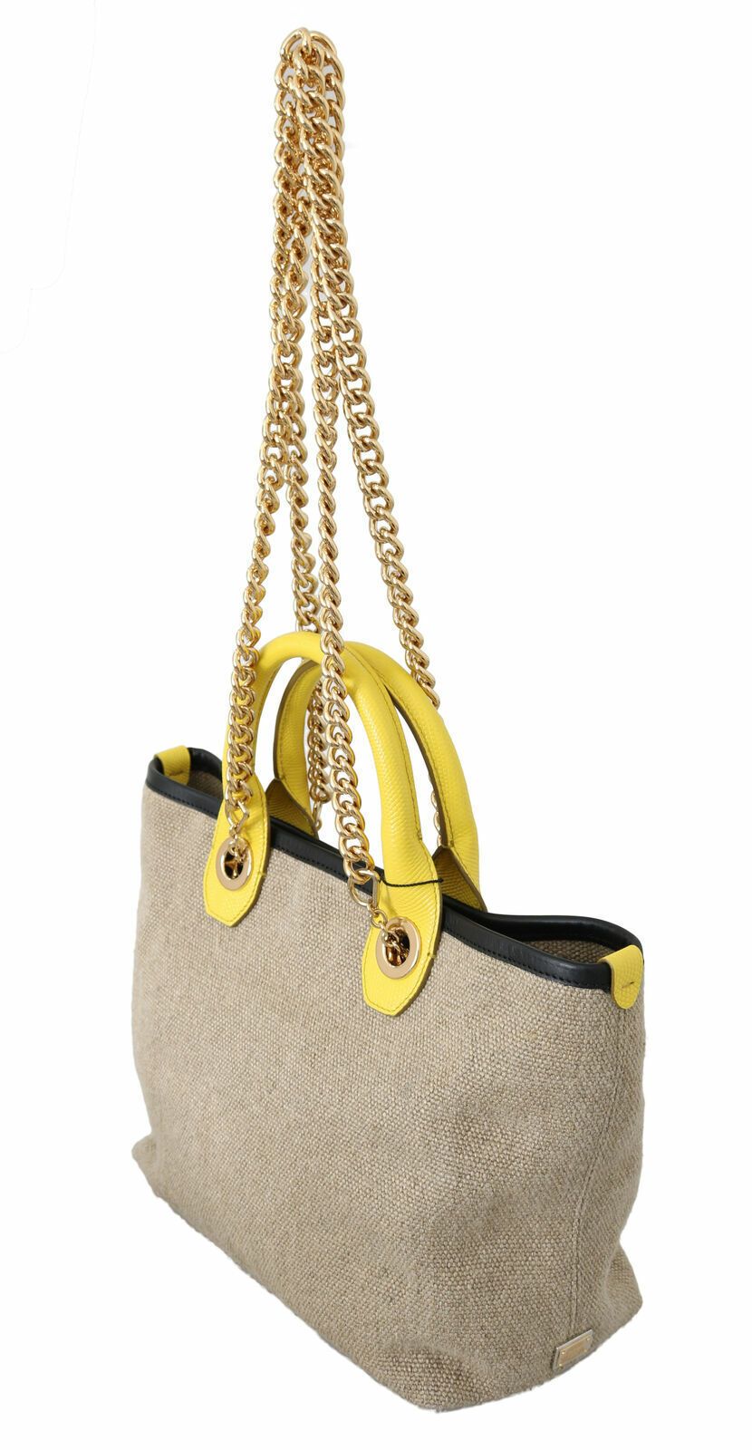 Dolce & Gabbana Beige Leinen-Kalbs-Tasche mit Goldkette