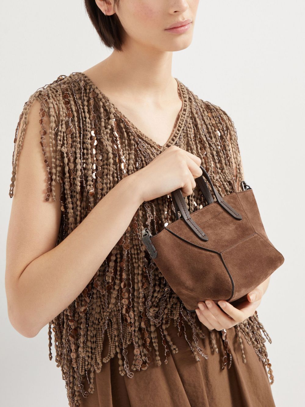 Brunello Cucinelli Duo Mini Bag In Suede With Monili