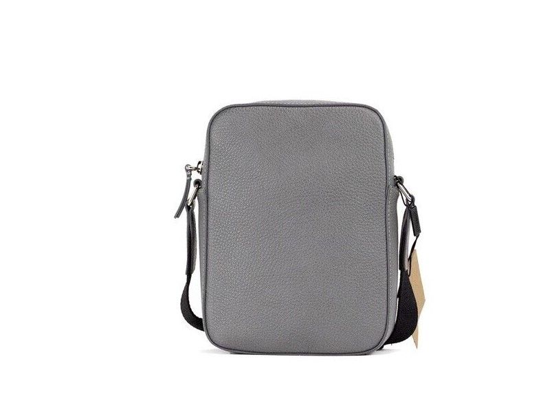 Burberry Thornton Small Grey Embossed Logo Grainy Leather Crossbody Handbag at The Platonist