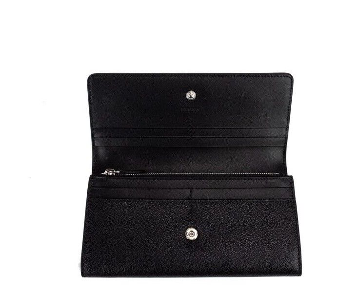 Burberry Porter Black Grained Leather Branded Logo Embossed Clutch Flap Wallet at The Platonist