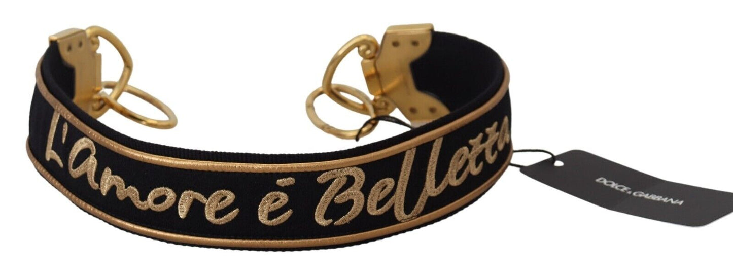 Dolce & Gabbana Eleganter gold-schwarzer Schultertaschengurt