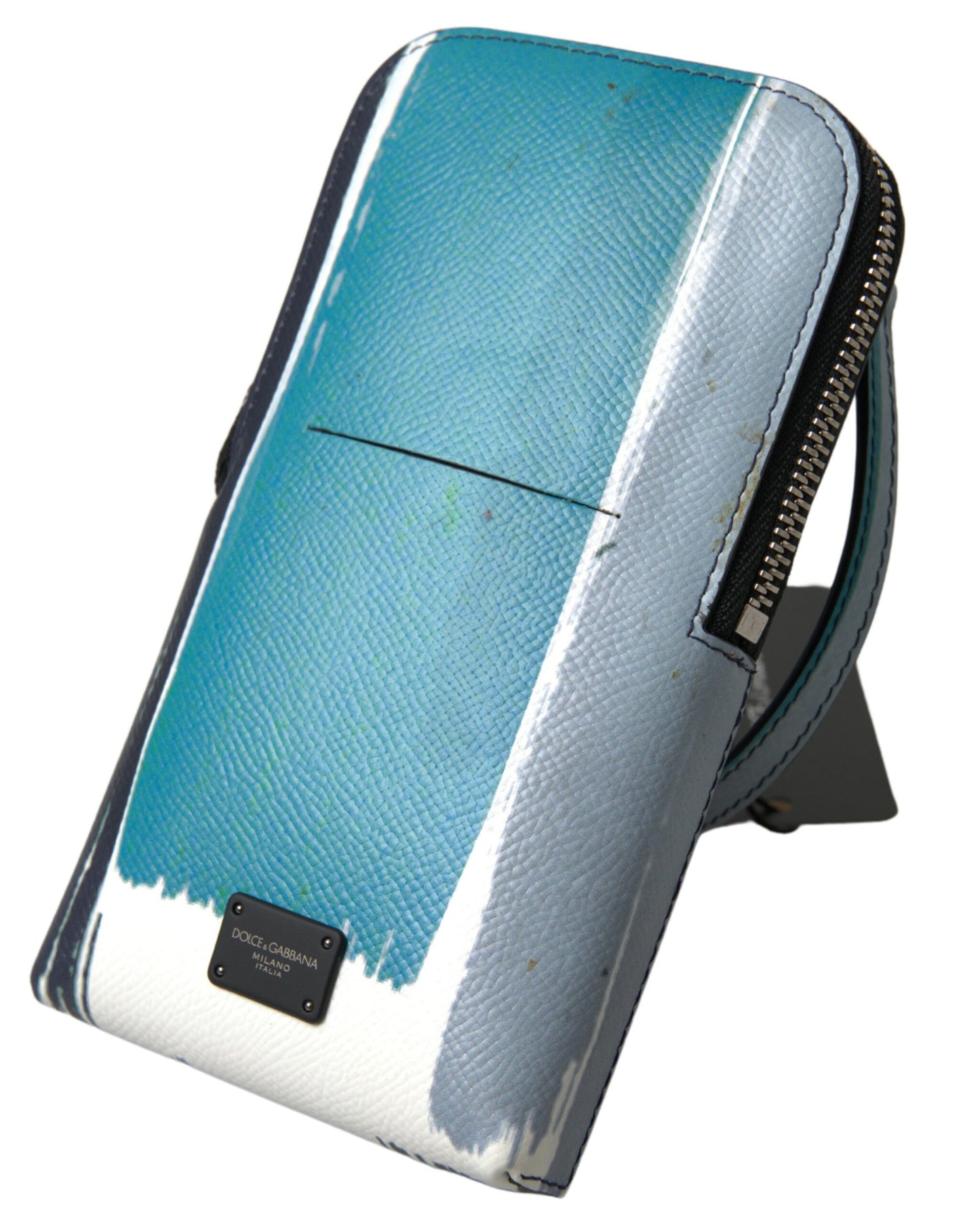 Dolce & Gabbana – Elegante Crossbody-Handytasche aus Leder in Blau und Weiß