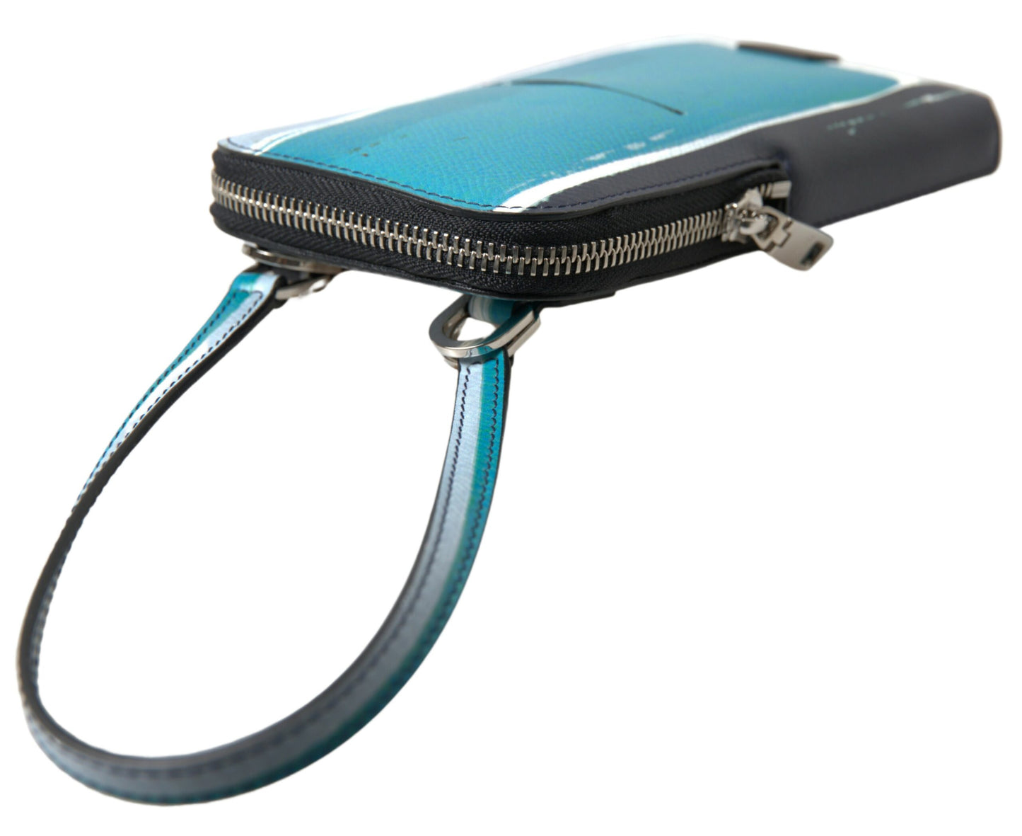 Dolce & Gabbana – Elegante Crossbody-Handytasche aus Leder in Blau und Weiß
