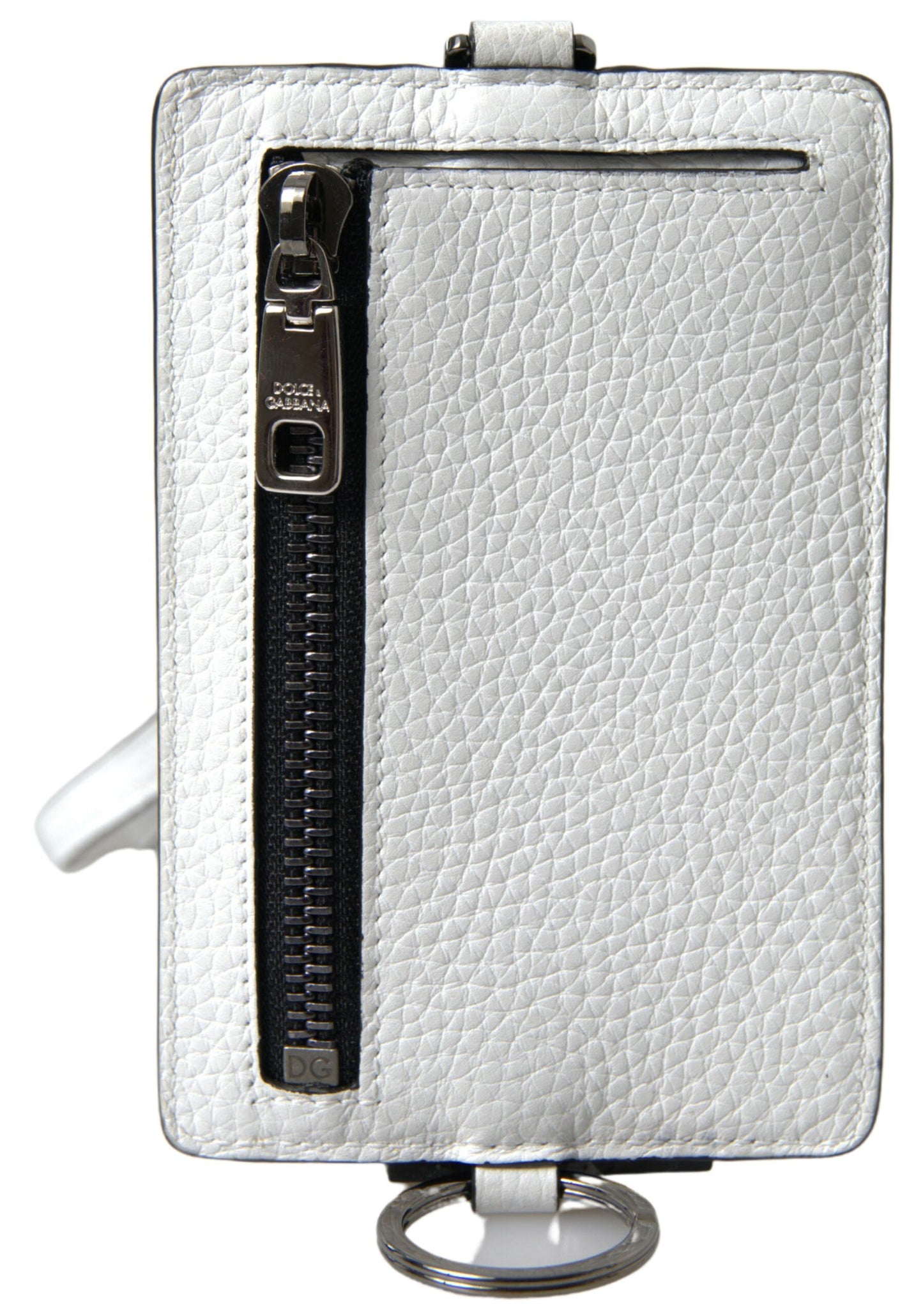 Porte-cartes élégant en cuir blanc Dolce & Gabbana avec cordon