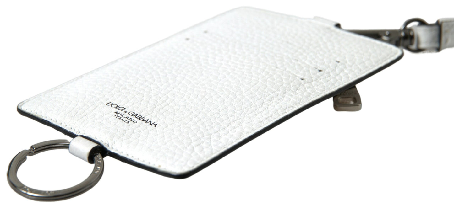 Porte-cartes élégant en cuir blanc Dolce & Gabbana avec cordon