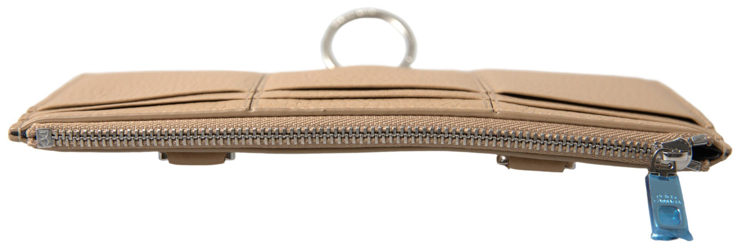 Dolce & Gabbana – Elegante beige Lederbrieftasche mit abnehmbarem Riemen