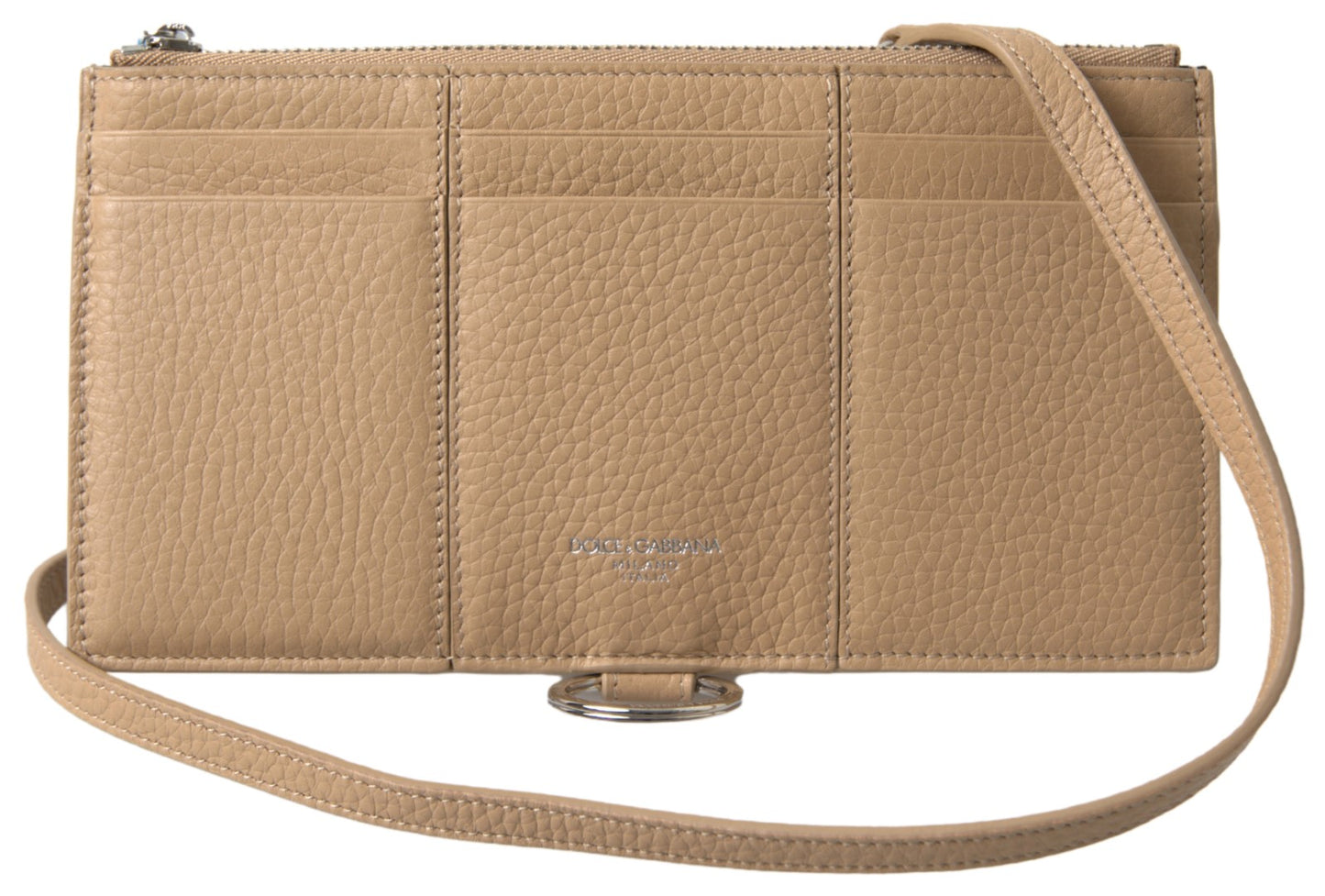 Dolce & Gabbana – Elegante beige Lederbrieftasche mit abnehmbarem Riemen