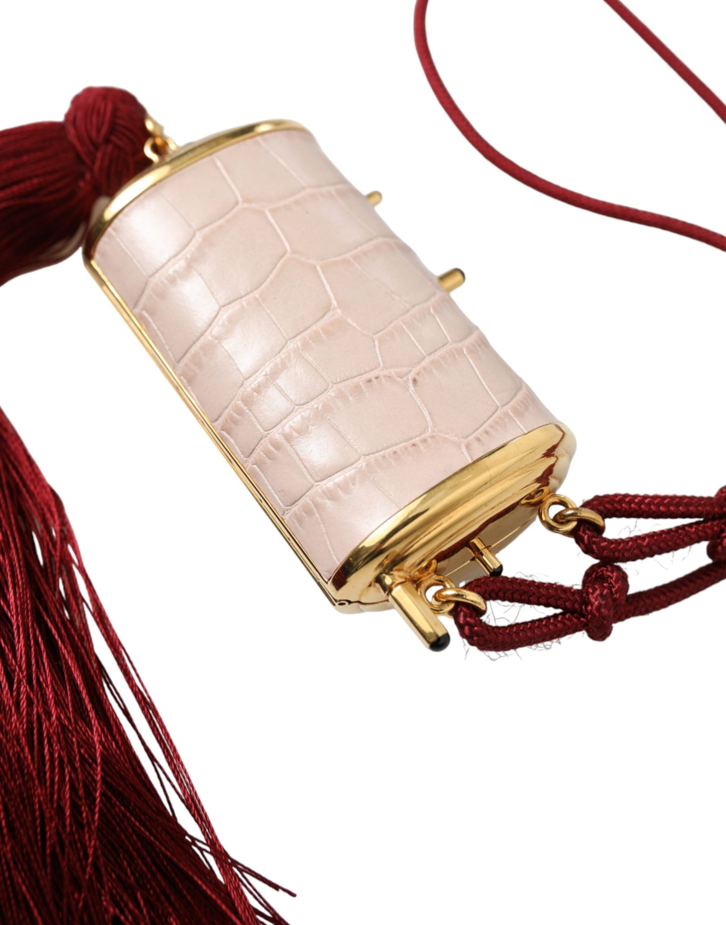 Mini sac miroir Dolce & Gabbana en cuir rose exotique avec pompon