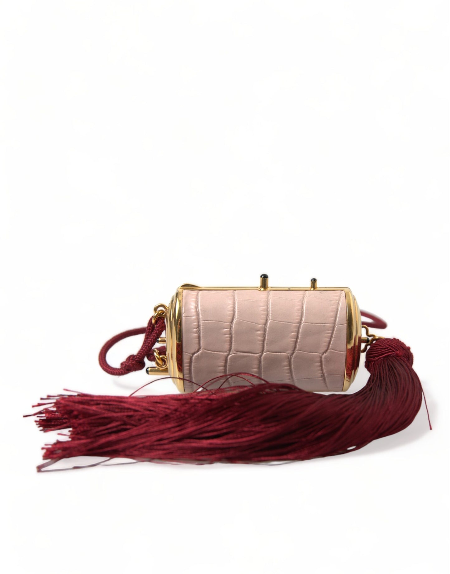 Mini sac miroir Dolce & Gabbana en cuir rose exotique avec pompon