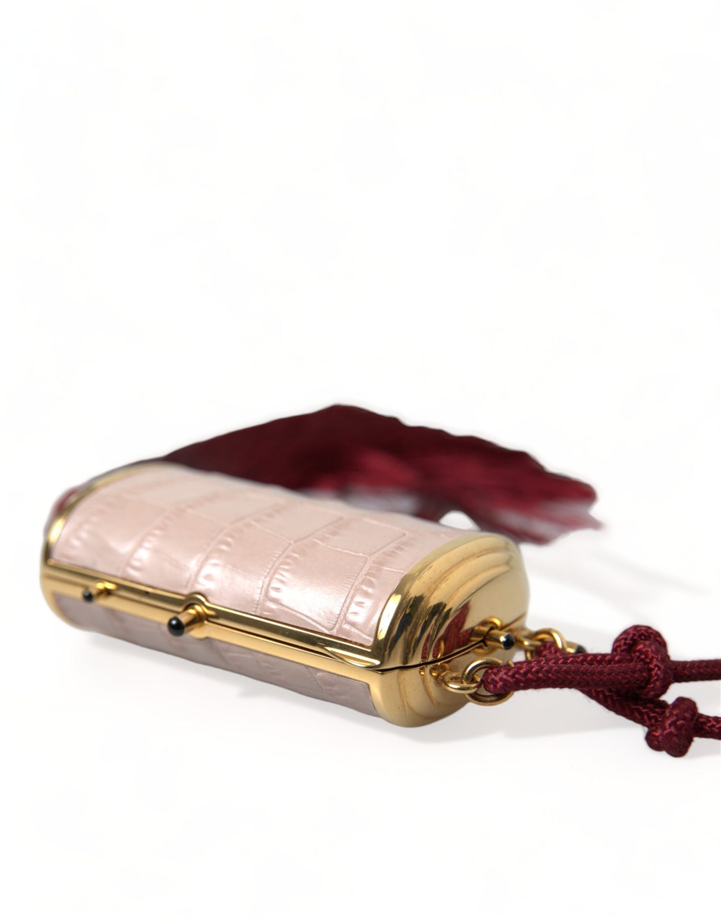 Mini sac miroir Dolce & Gabbana en cuir rose exotique avec pompon