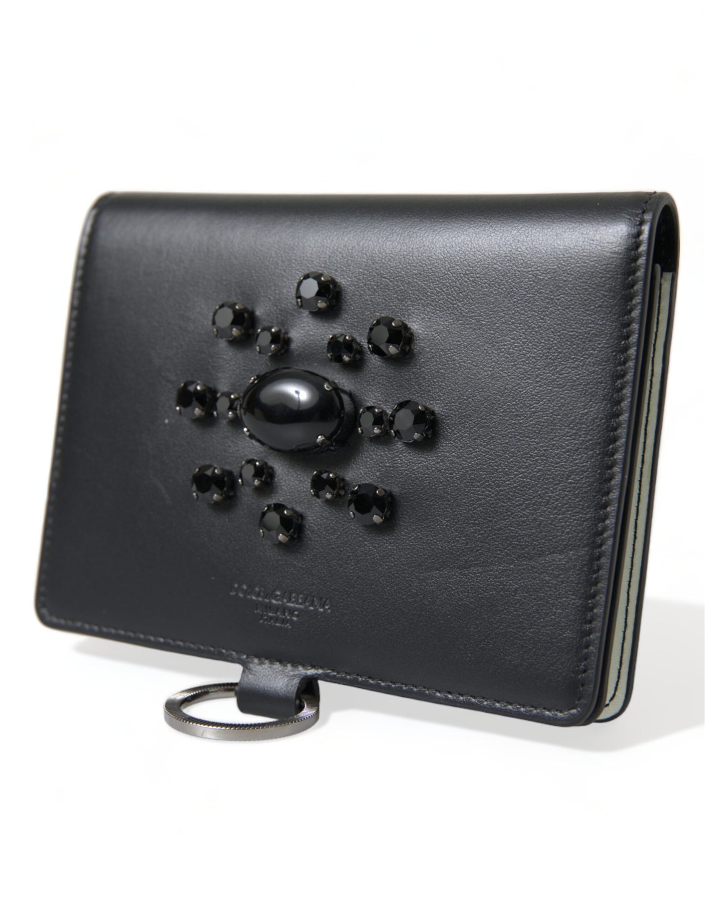Portefeuille élégant en cuir noir avec cristaux Dolce & Gabbana