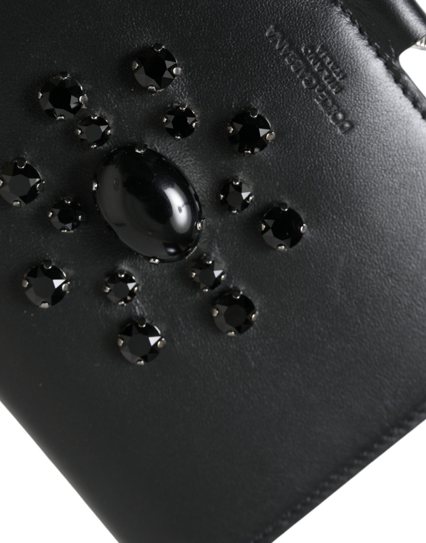 Portefeuille élégant en cuir noir avec cristaux Dolce & Gabbana