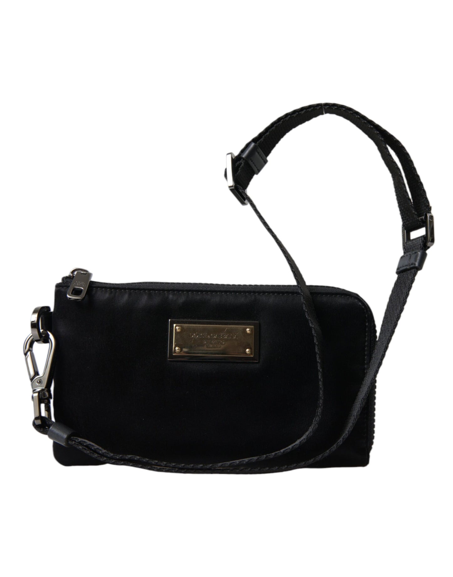Pochette élégante en nylon et cuir noir Dolce & Gabbana