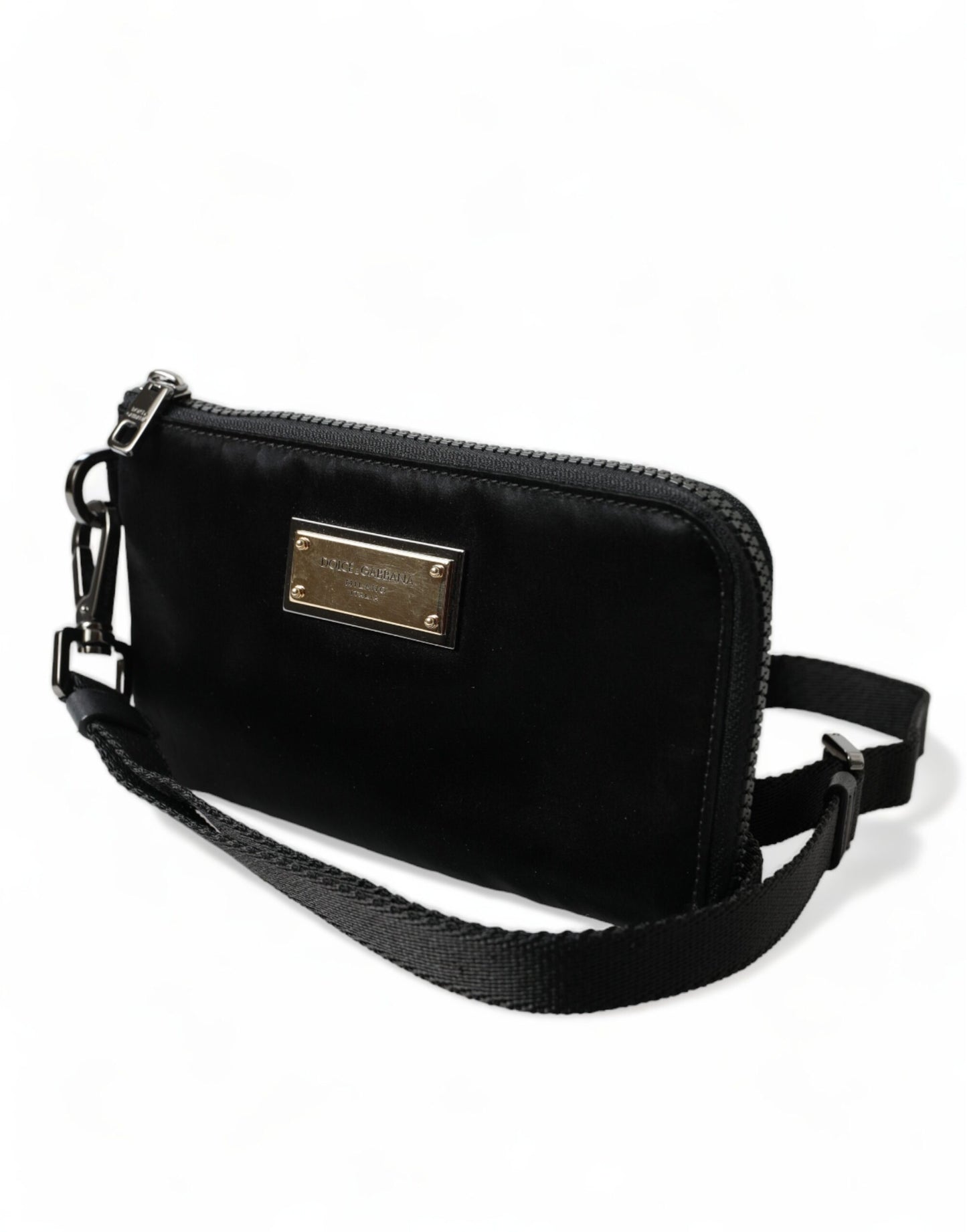 Pochette élégante en nylon et cuir noir Dolce & Gabbana