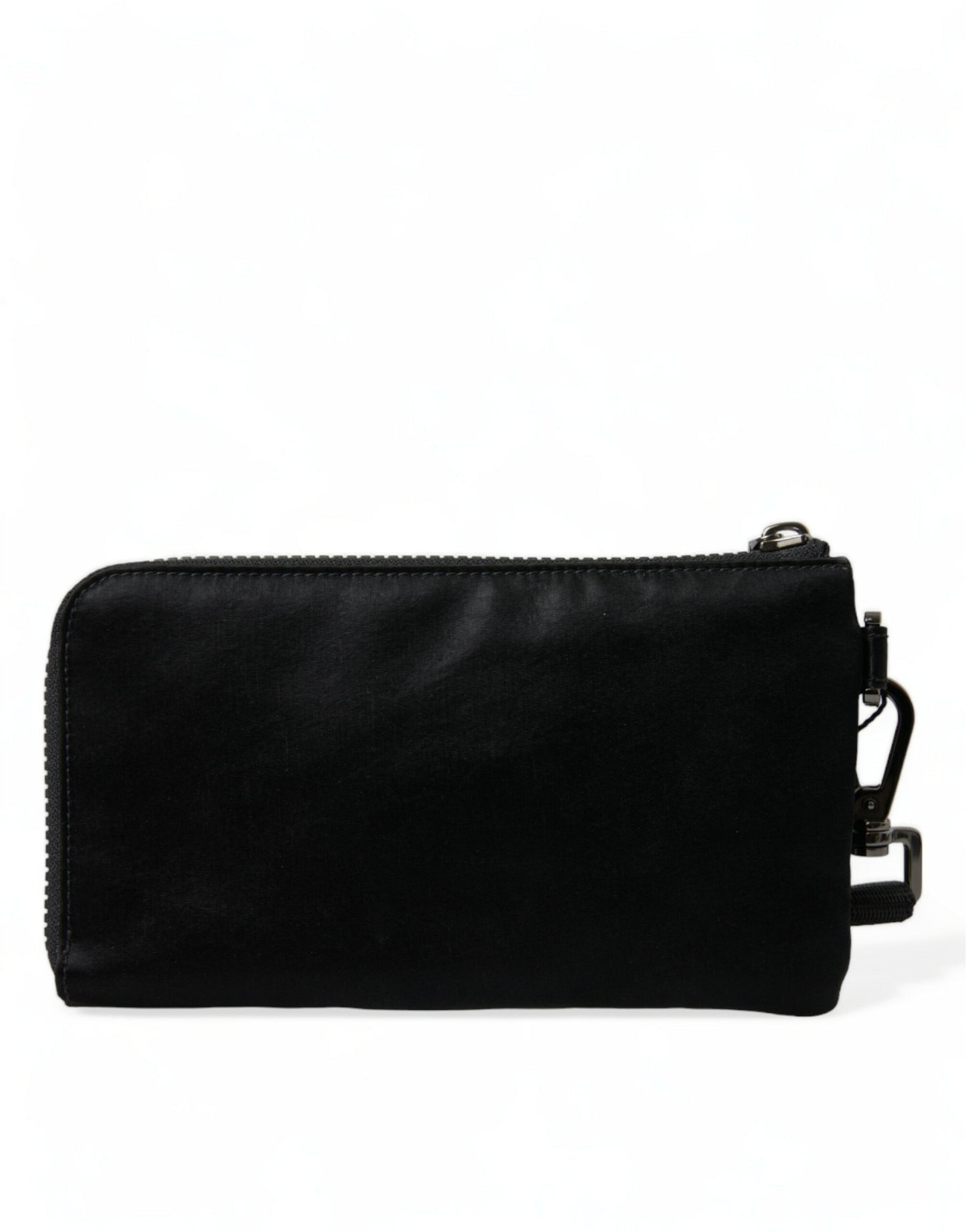 Pochette élégante en cuir et nylon noir Dolce & Gabbana avec détails argentés
