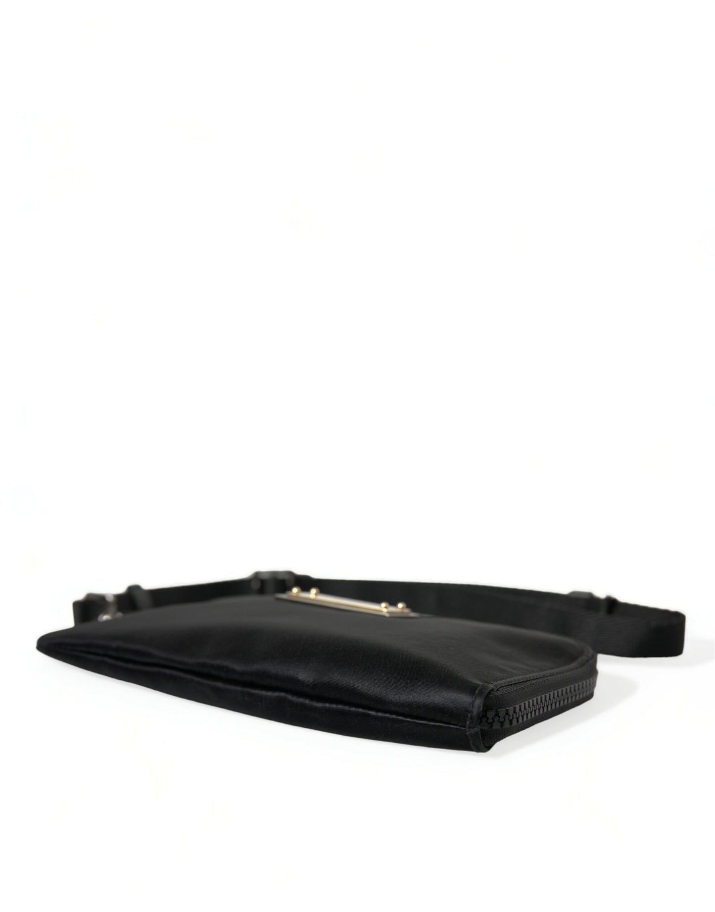 Pochette élégante en cuir et nylon noir Dolce & Gabbana avec détails argentés