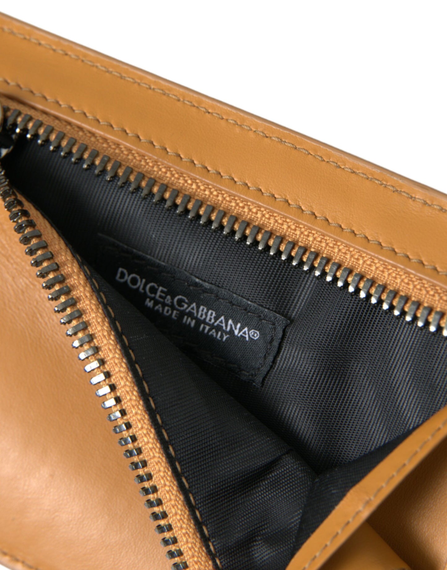 Porte-cartes élégant en cuir de veau orange Dolce & Gabbana