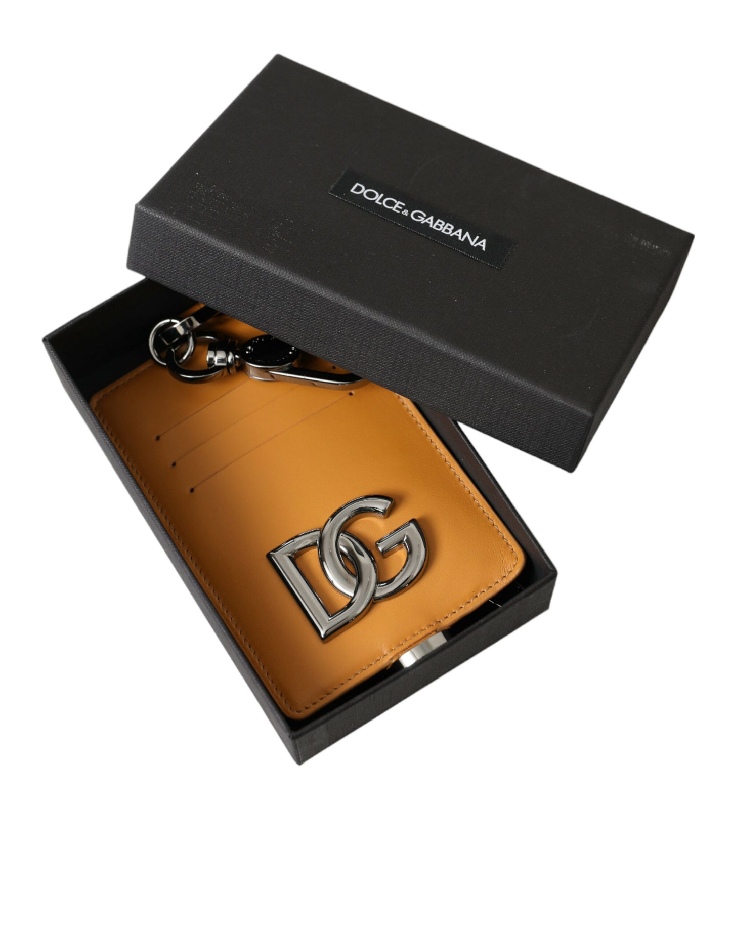 Porte-cartes élégant en cuir de veau orange Dolce & Gabbana