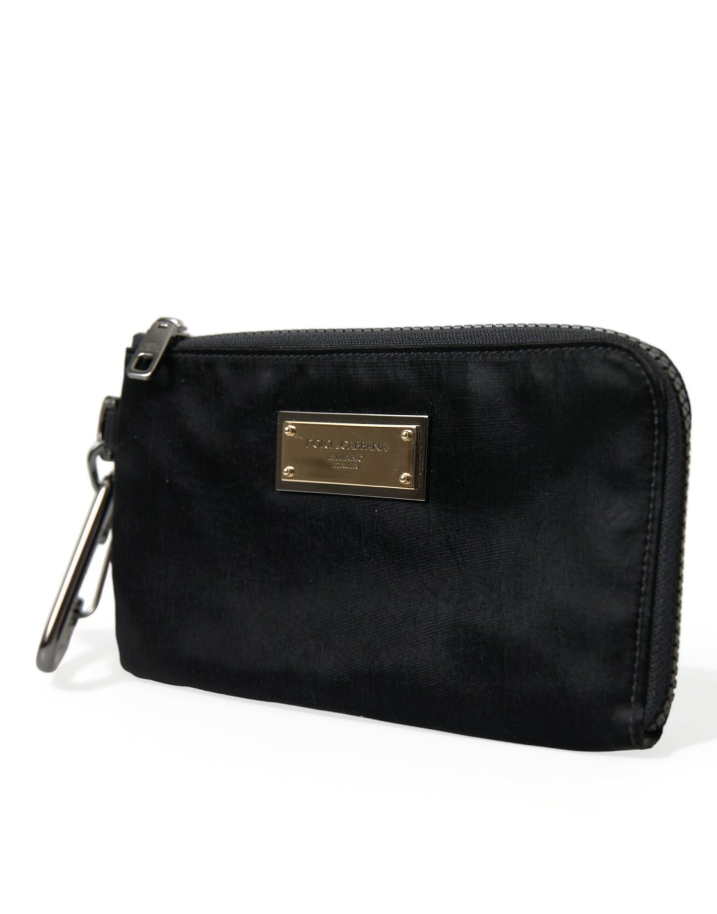 Pochette élégante en nylon et cuir Dolce & Gabbana, noire