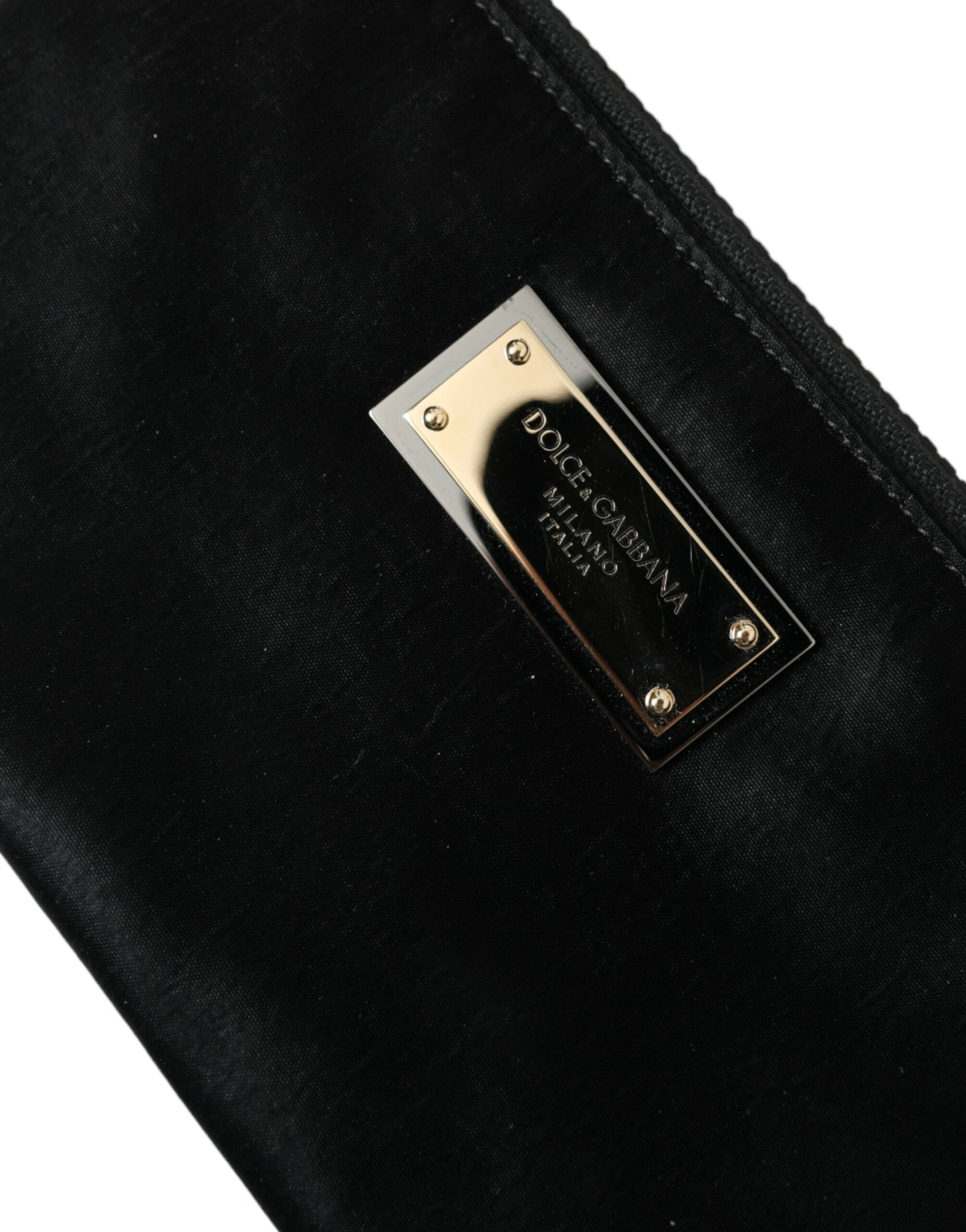 Pochette élégante en nylon et cuir Dolce & Gabbana, noire