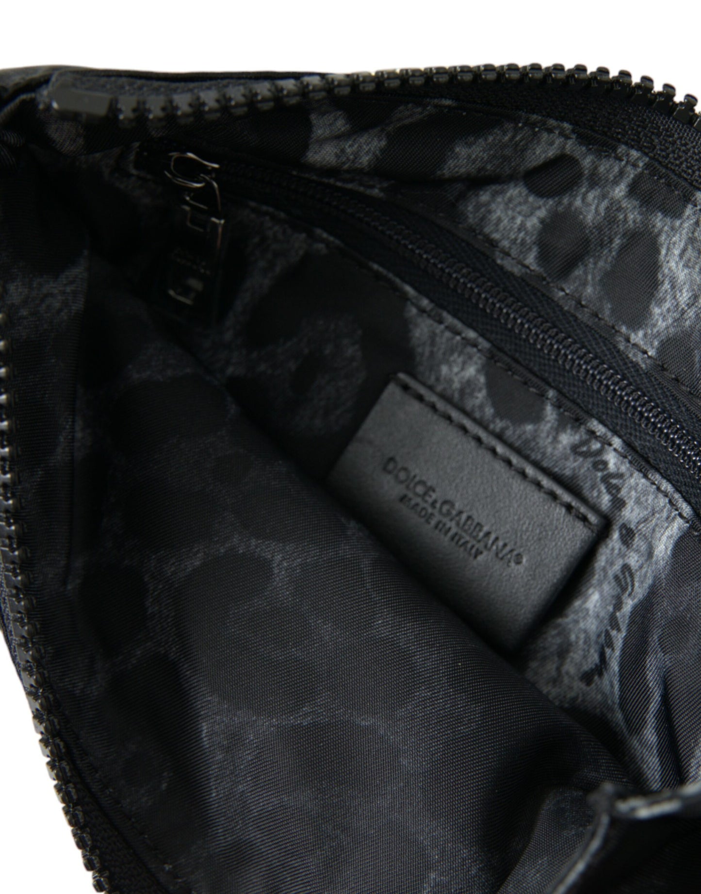 Pochette élégante en nylon et cuir Dolce & Gabbana, noire