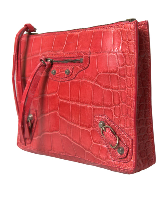 Balenciaga Exotic Red Alligator Leather Clutch at The Platonist