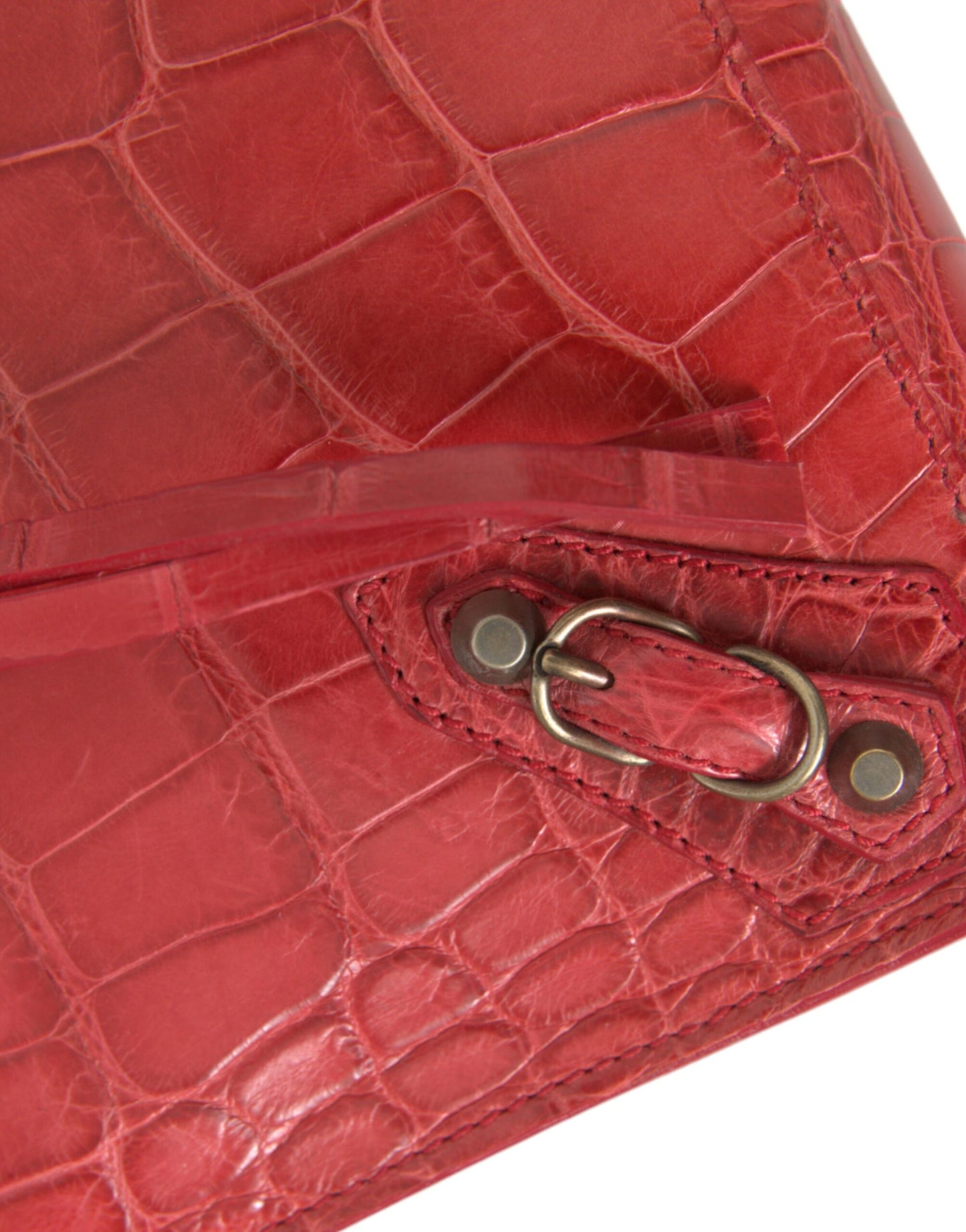 Balenciaga Exotic Red Alligator Leather Clutch at The Platonist