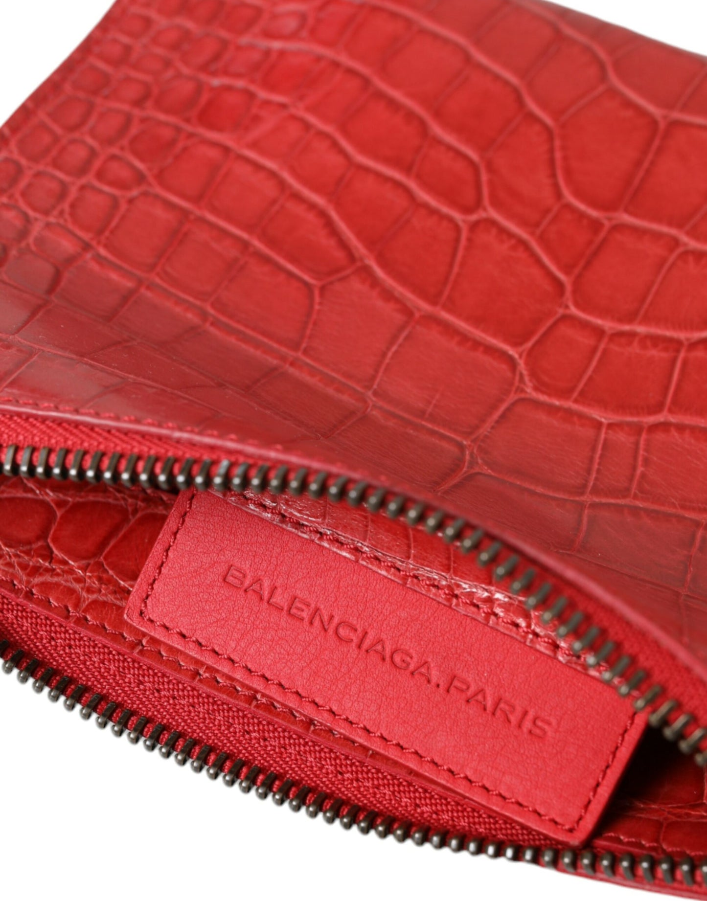 Balenciaga Exotic Red Alligator Leather Clutch at The Platonist