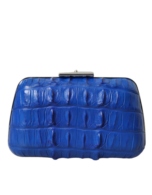 Balenciaga Electric Blue Crocodile Skin Clutch at The Platonist