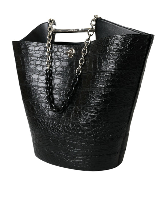 Balenciaga Elegant Black Crocodile Leather Maxi Bucket Bag at The Platonist