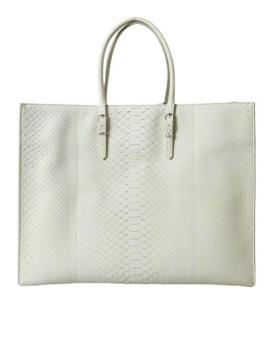 Balenciaga Chic Python Leather Tote in White & Yellow at The Platonist