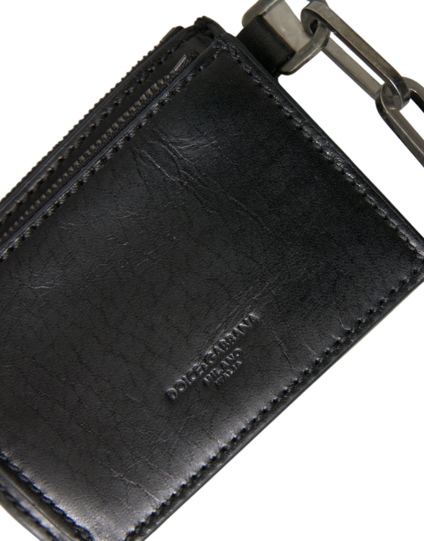 Dolce & Gabbana – Schlüsselanhänger aus schwarzem Leder mit Reißverschluss und Logo