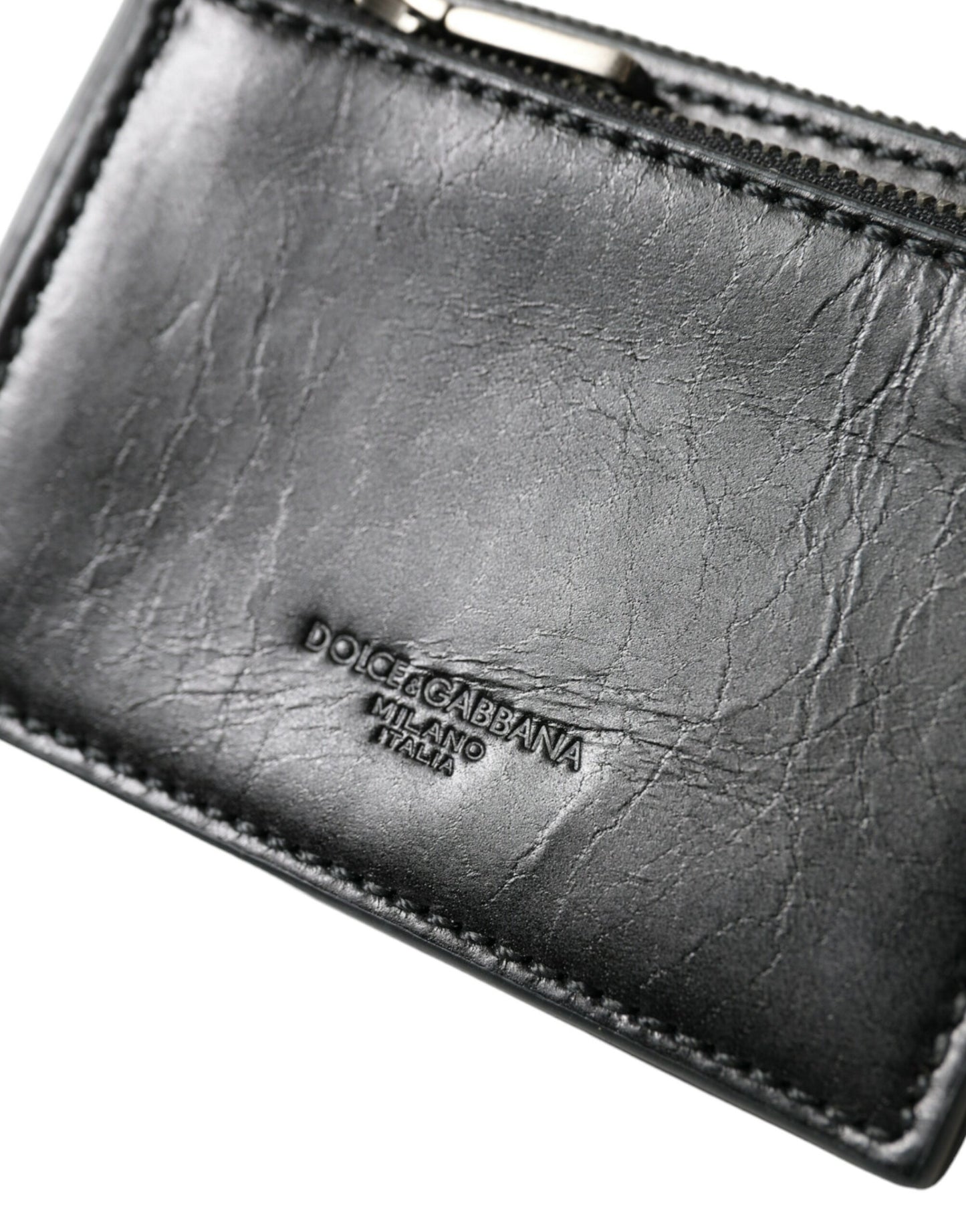 Dolce & Gabbana – Schlüsselanhänger aus schwarzem Leder mit Reißverschluss und Logo
