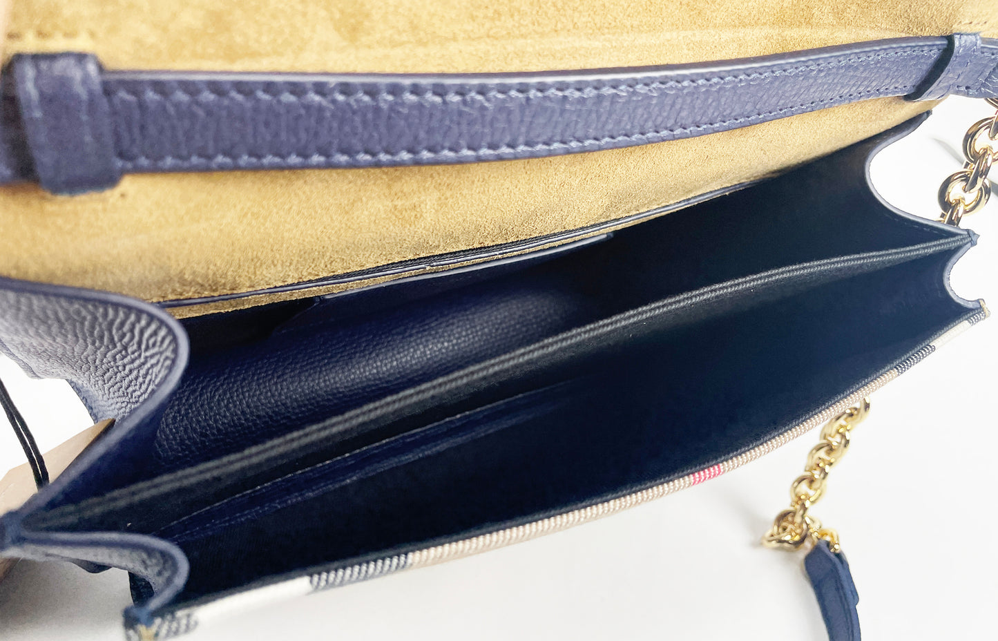 Burberry Macken Small Regency Blue House Check Leather Crossbody Bag at The Platonist