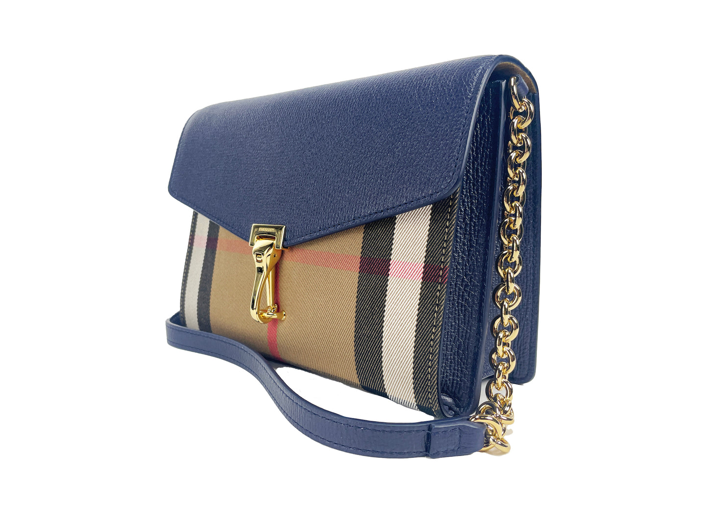 Burberry Macken Small Regency Blue House Check Leather Crossbody Bag at The Platonist