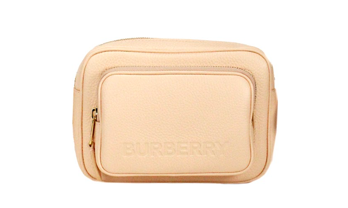 Burberry Small Branded Peach Pink Grainy Leather Camera Crossbody Bag at The Platonist