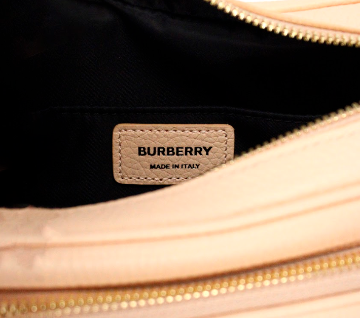 Burberry Small Branded Peach Pink Grainy Leather Camera Crossbody Bag at The Platonist