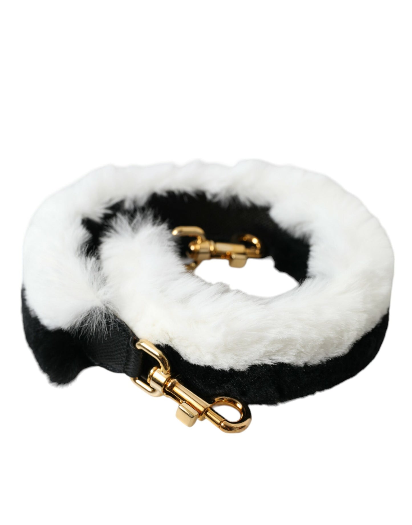 Dolce & Gabbana Schwarz-Weiß Lapin Pelz Accessoire Schultergurt