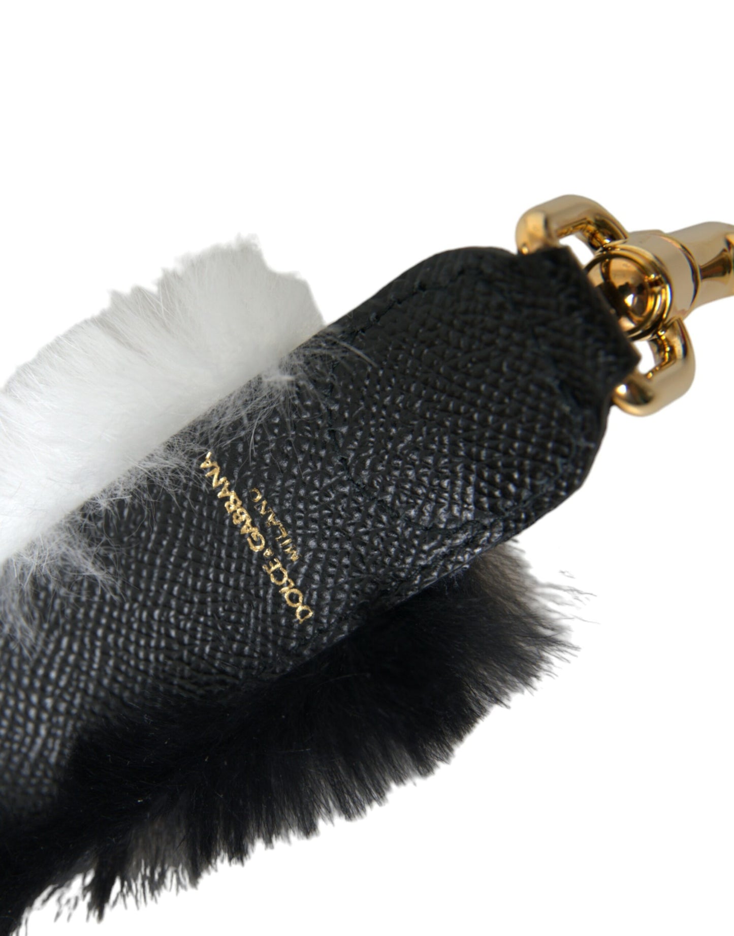 Dolce & Gabbana Schwarz-Weiß Lapin Pelz Accessoire Schultergurt