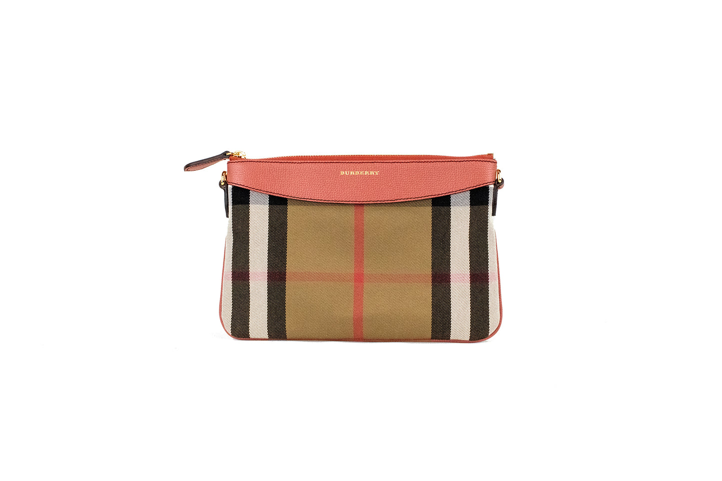 Burberry Peyton House Check Derby Cinnamon Red Grain Leather Pouch Crossbody Bag at The Platonist
