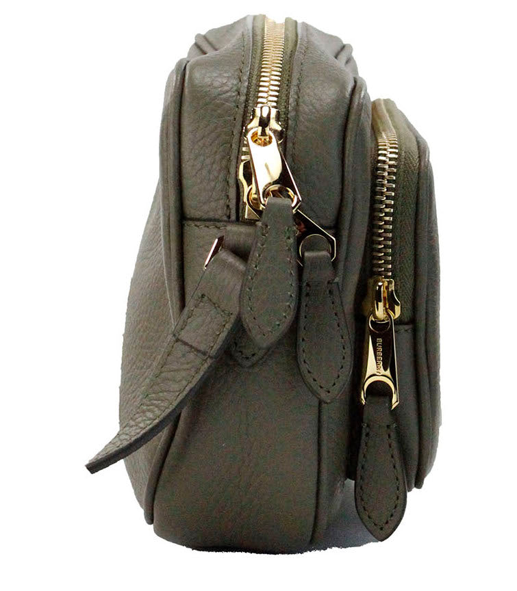 Burberry Small Branded Dark Fern Green Grainy Leather Camera Crossbody Bag at The Platonist