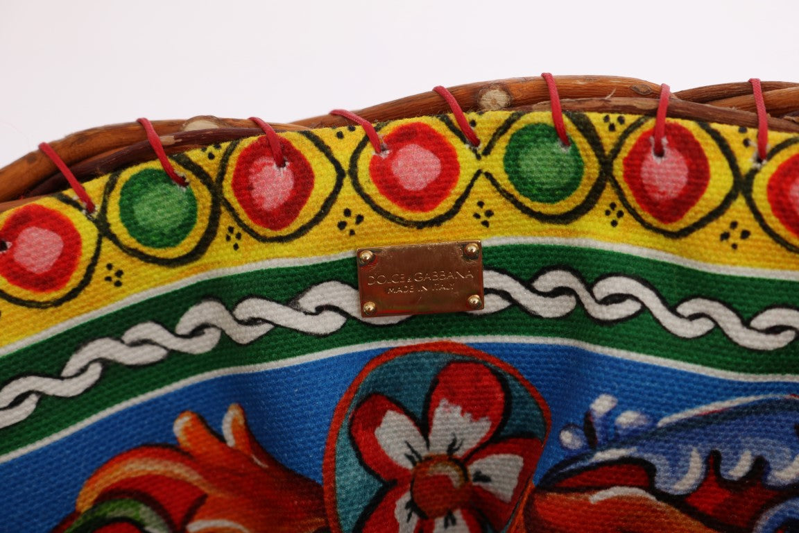 Dolce & Gabbana – Elegante Tote aus Stroh und exotischen Häuten in Beige mit Pom-Pom-Muster