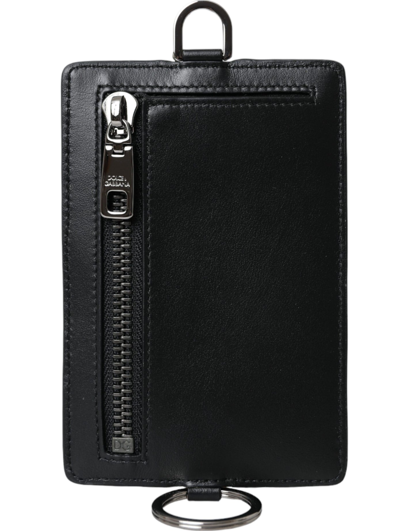 Dolce & Gabbana Herren-Geldbörse mit Logo und Lanyard aus schwarzem Kalbsleder