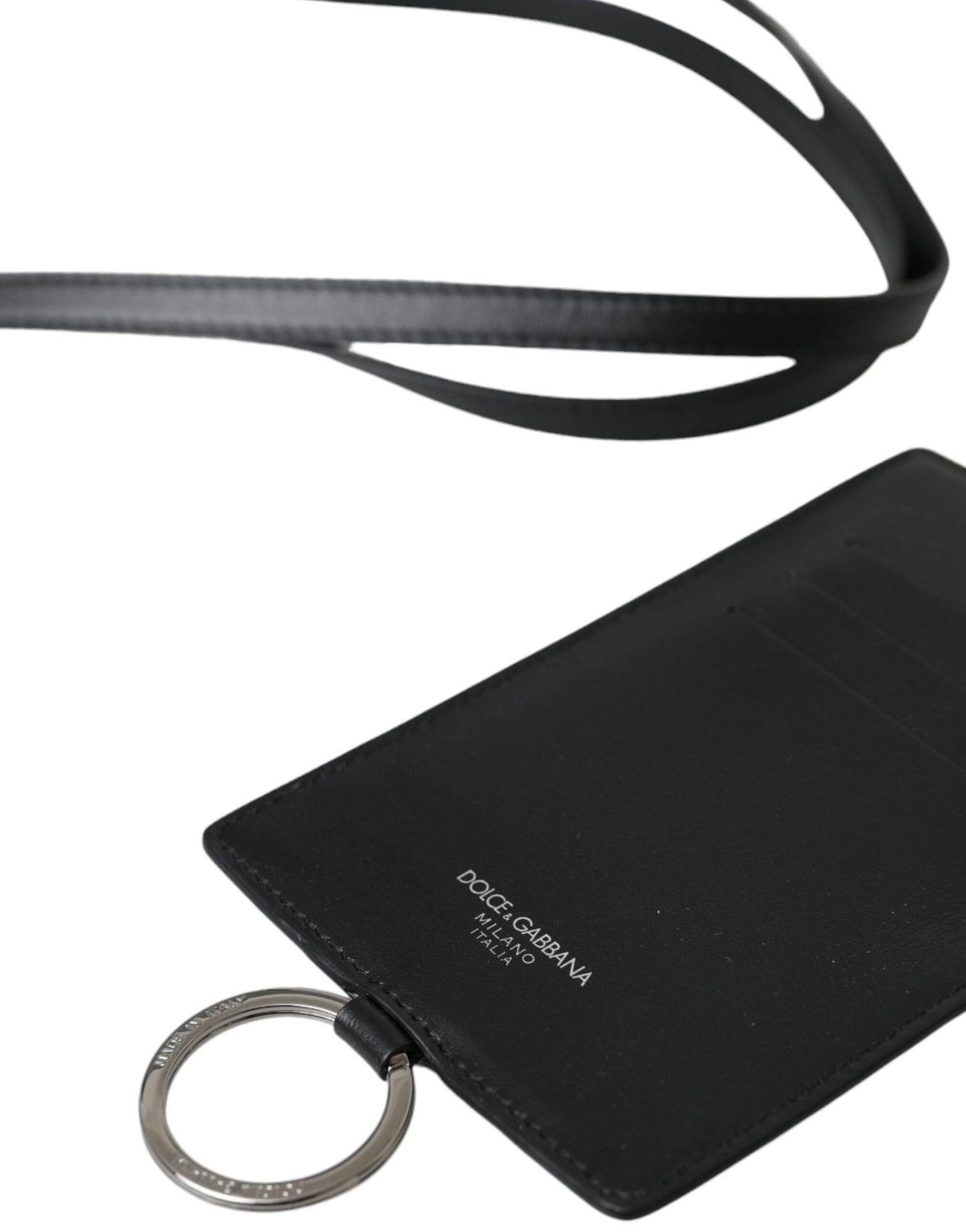 Dolce & Gabbana Herren-Geldbörse mit Logo und Lanyard aus schwarzem Kalbsleder